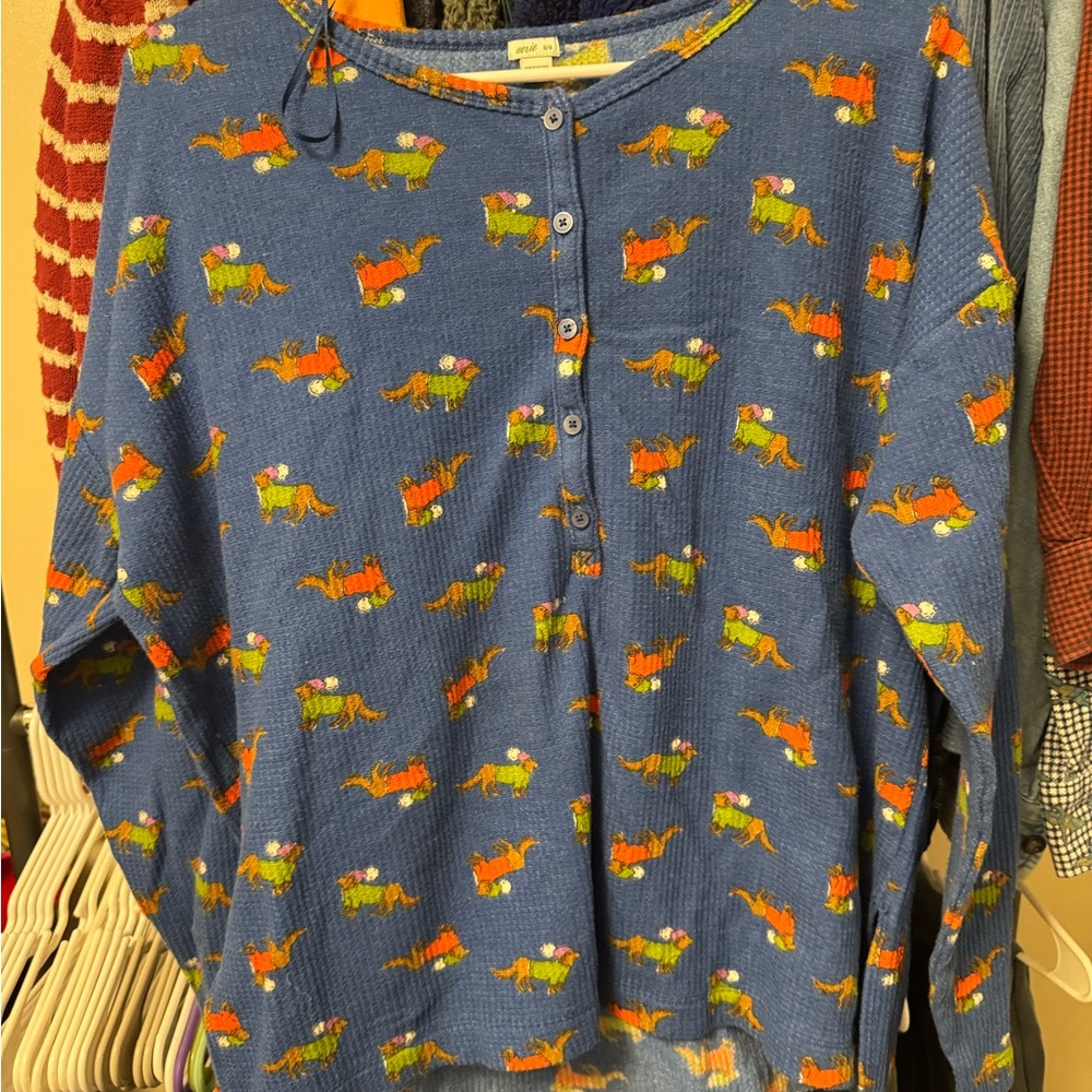 Aerie Blue Top and bottom with Colorful Animal Print
